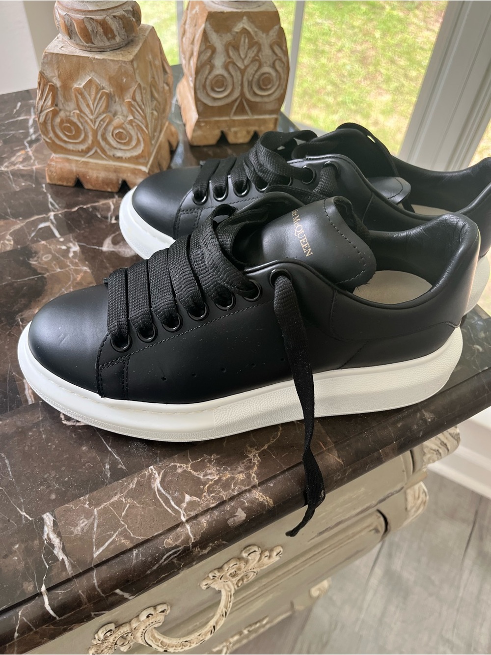Alexander McQueen Black Leather Sneakers with White Platform US size 7